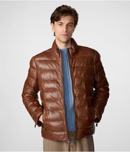 Men's Leather Puffer Jacket, puffer jacket, men's puffer jacket, brown puffer jacket, puffer leather jacket, brown puffer jacket, Distressed Puffer Jacket, Brown Leather Jacket, weleatherjacket