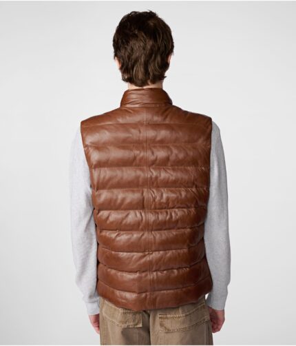 Men's Brown Leather Puffer Vest