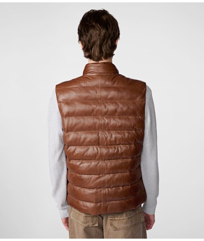 Men's Brown Leather Puffer Vest