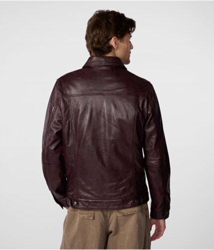 Men's Maroon Trucker Leather Jacket