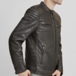 Men's Quilted Shoulder Leather Jacket