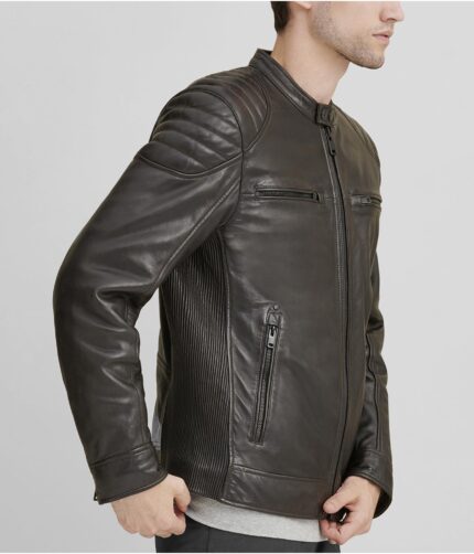 Men's Quilted Shoulder Leather Jacket