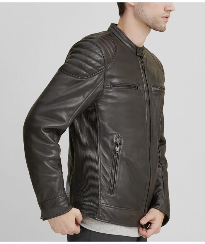 Men's Quilted Shoulder Leather Jacket