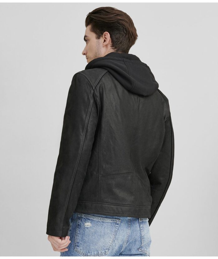 Men's Vintage Leather Hooded Jacket