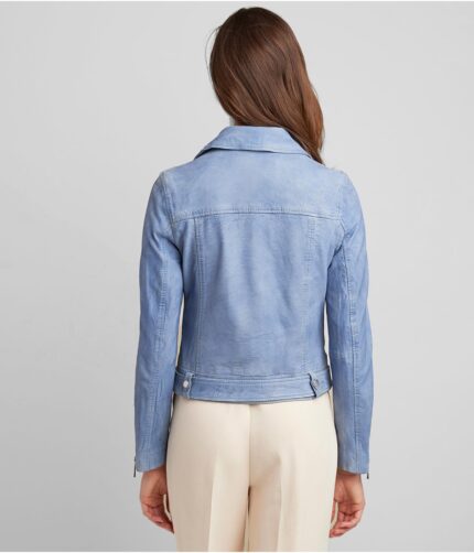 Women's Asymmetrical Blue Leather Jacket