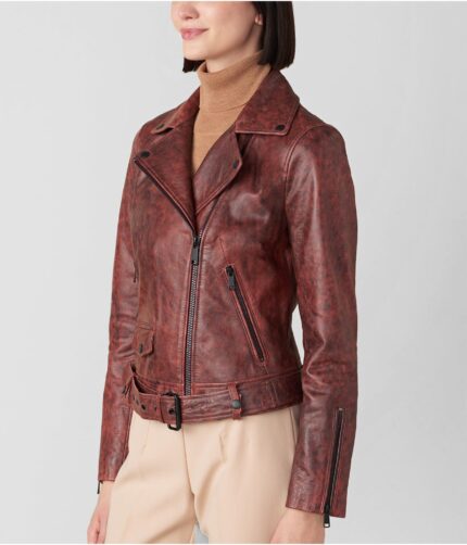 Women's Asymmetrical Leather Belted Jacket,