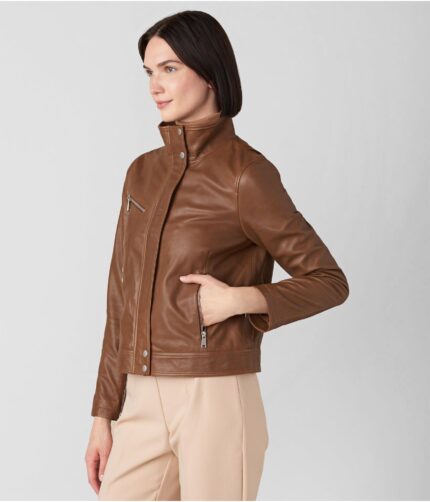 Women's Stand Collar Leather Jacket