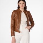 Emma Brown Shoulder Leather Jacket,