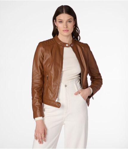Emma Brown Shoulder Leather Jacket,