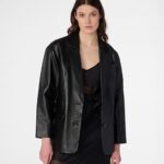 Teresa Blazer Leather Coat,leather coat, womens leather coat, black coat, black leather coat, breasted coat, double breasted coat,trench coat, trench leather coat, womens coat, soft trench coat, leather coat, black coat, black leather coat, womens black coat