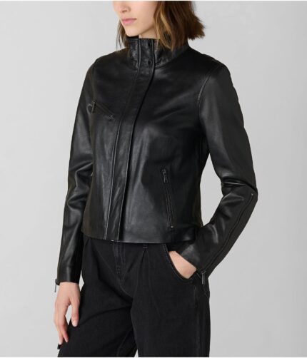 Donna Button Black Leather Jacket,