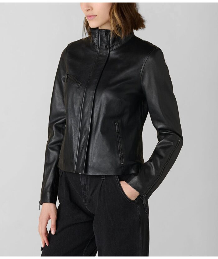 Donna Button Black Leather Jacket,