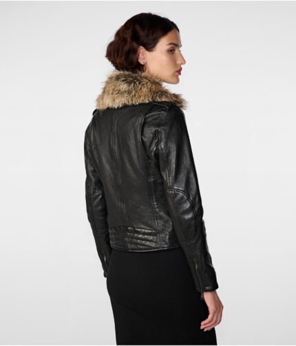 Women's Fur Collar Leather Jacket,