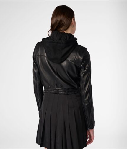 Women's Bomber Hooded Leather Jacket,