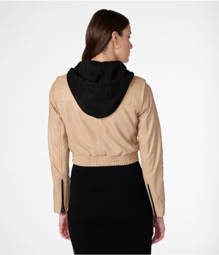 Women's Beige Bomber Leather Jacket