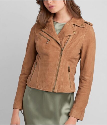 Jackie Beige Asymmetrical Leather Jacket,