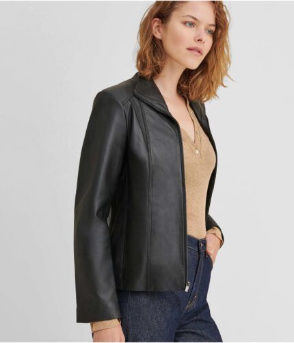 Kelsey Black Leather Scuba Jacket