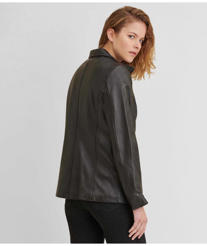 Women's Black Collar Leather Jacket