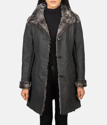 Women's Black Fur Leather Coat,Women's Coat, Women's Leather coat,Leather Coat,Black Coat,Black Leather coat,Fur Coat, Fur Leather Coat,Black Fur Coat,outjacket