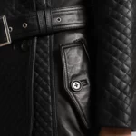 Women's Black Quilted Leather Coat