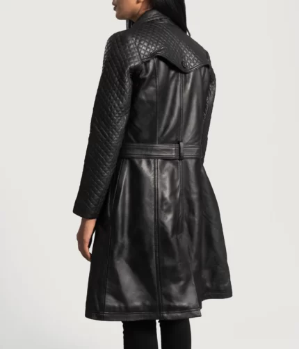 Women's Black Quilted Leather Coat