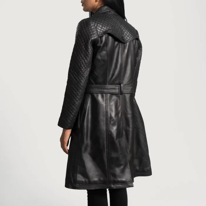 Women's Black Quilted Leather Coat