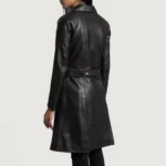 Women's Black Belted Trench Leather Coat