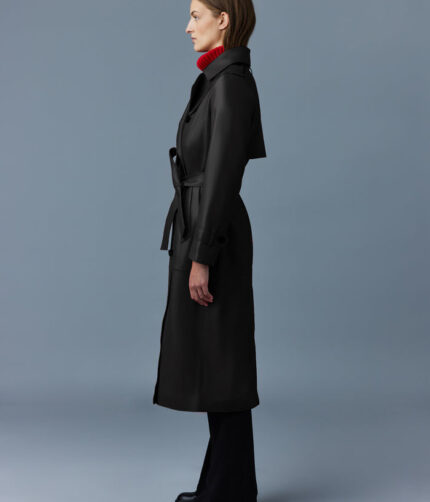 Women's Black Belted Leather Coat
