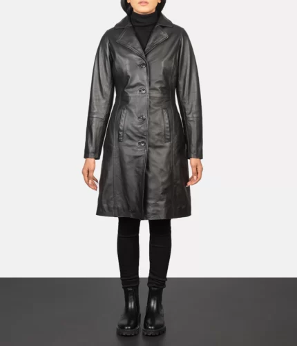 Women's Black Single Breasted Leather Coat,Women's Coat,Black Coat,Women's Black Coat,Breasted Coat, Women's Breasted Coat, Single Coat, Women's Single Coat, Single Breasted Coat,Black Breasted Coat,Weleatherjacket