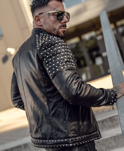 Men's Biker Studs Leather Jacket