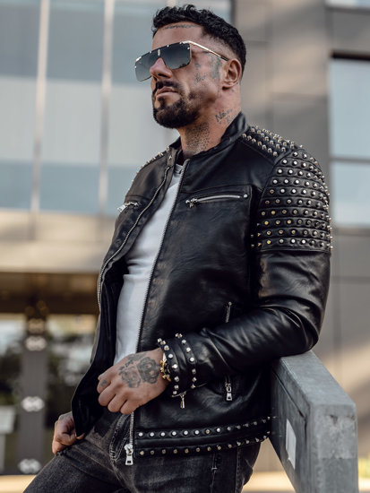 Men's Biker Studs Leather Jacket
