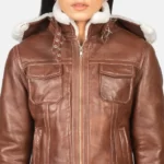 Women's Brown Hooded Shearling Jacket