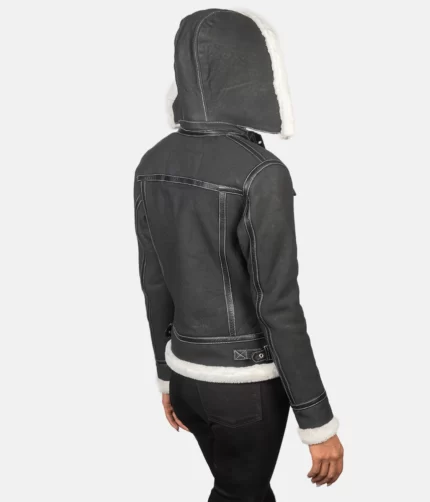 Women's Black Hooded Shearling Jacket