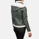 Women's Green Hooded Leather Jacket