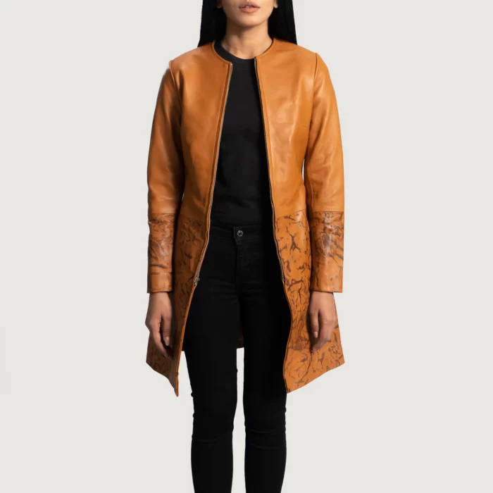 Women's Tan Dye Leather Coat,Women's Coat,Women's Leather Coat,Leather Coat,Tan Coat, Tan Dye Coat, Dye Leather Coat,Weleatherjacket
